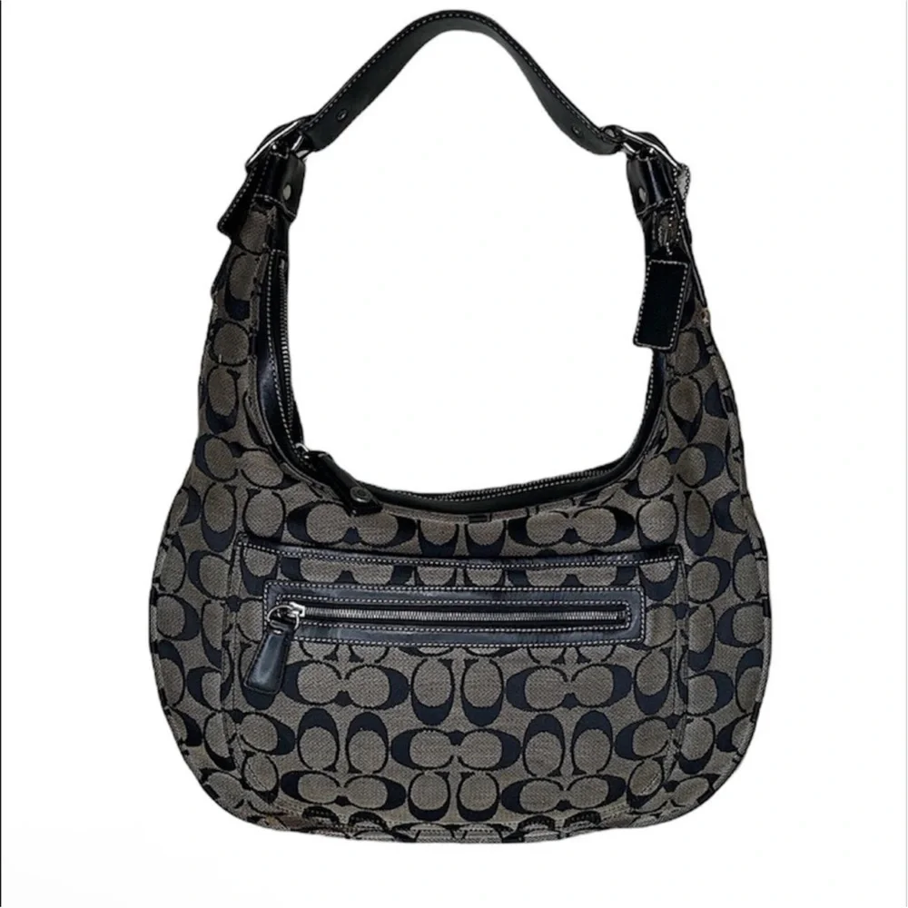Coach Signature Black and Tan Hobo Bag